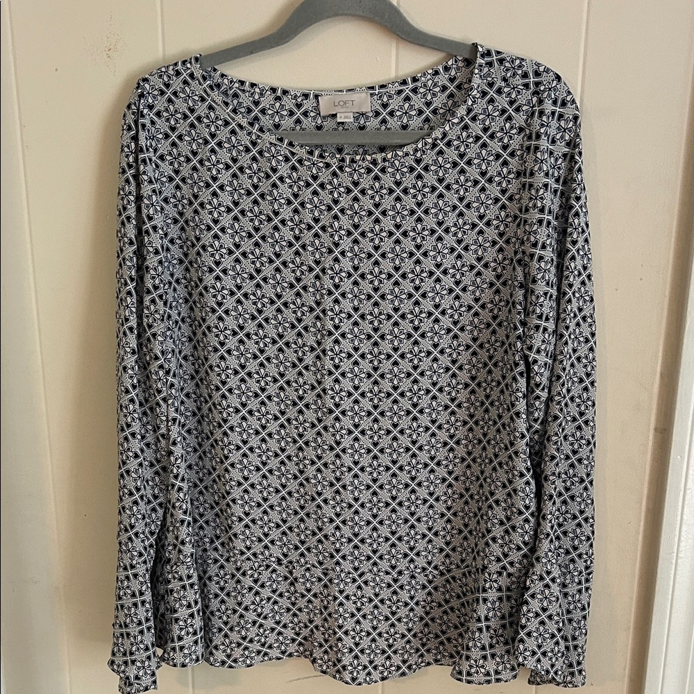 LOFT Chiffon Geometric Ruffle Back Blouse